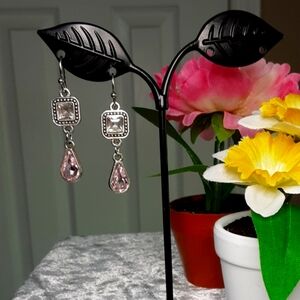 Handmade Pale Pink And Clear Crystal Earrings